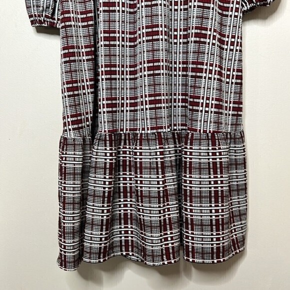 ASOS DESIGN MIDI SMOCK DRESS FRILL NECK BLACK & RUST CHECK PRINT SIZE 4P - Picture 10 of 11